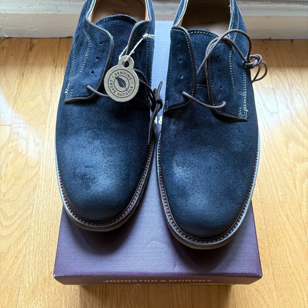 Men's Johnston and Murphy Navy Suede and Tan Leather Oxfords - Never Worn